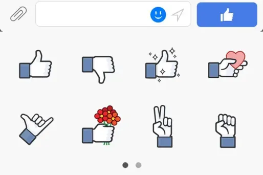 Outre les boutons "j'aime" et "j'aime pas", Facebook propose une main qui tend un coeur ou un bouquet, deux doigts en signe de victoire ou encore un poing levé.