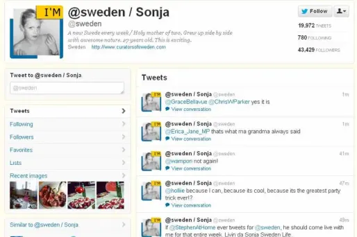 Le compte @Sweden est confié chaque semaine à citoyen suédois différent.