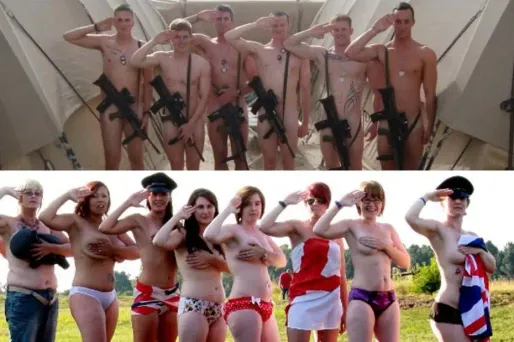 Des militaires ont commencé à prendre la pose très vite suivis par des civils, hommes ou femmes.