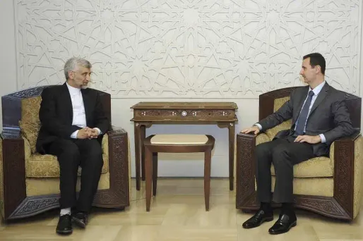 La télévision syrienne a montré le président parlant avec Saïd Jalili et la délégation iranienne.