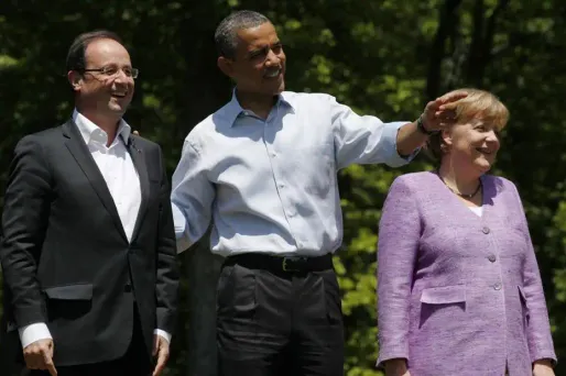 François Hollande, Barack Obama et Angela Merkel au sommet du G8.