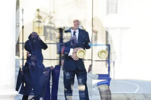 François Hollande et Najat Vallaud-Belkacem à l'Elysée après le conseil des ministres.