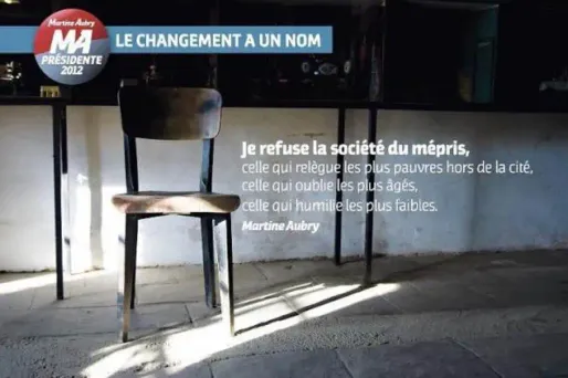 Une affiche pro-Aubry avec une chaise vide