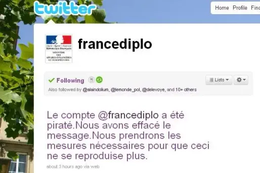 Le compte Twitter du quai d'Orsay piraté