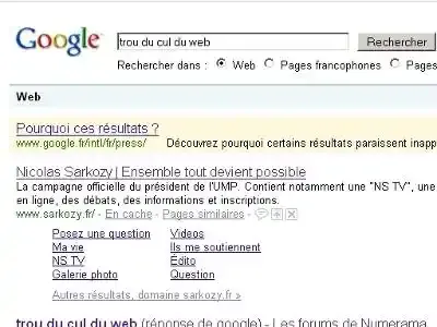Le site internet www.sarkozy.fr victime de "Google bombing"