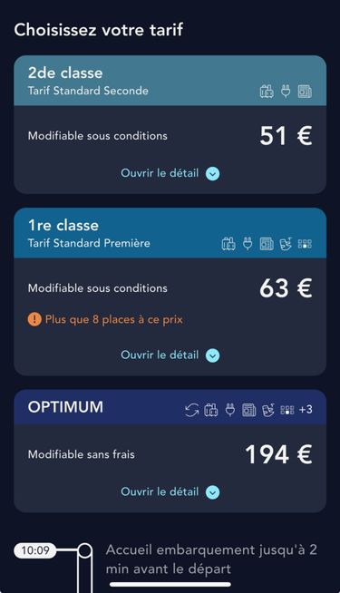 L'offre Optimum sur un Paris-Bordeaux le 9 janvier 2026.